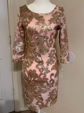 Midnight Doll Pink & Gold Sequin Mini Dress